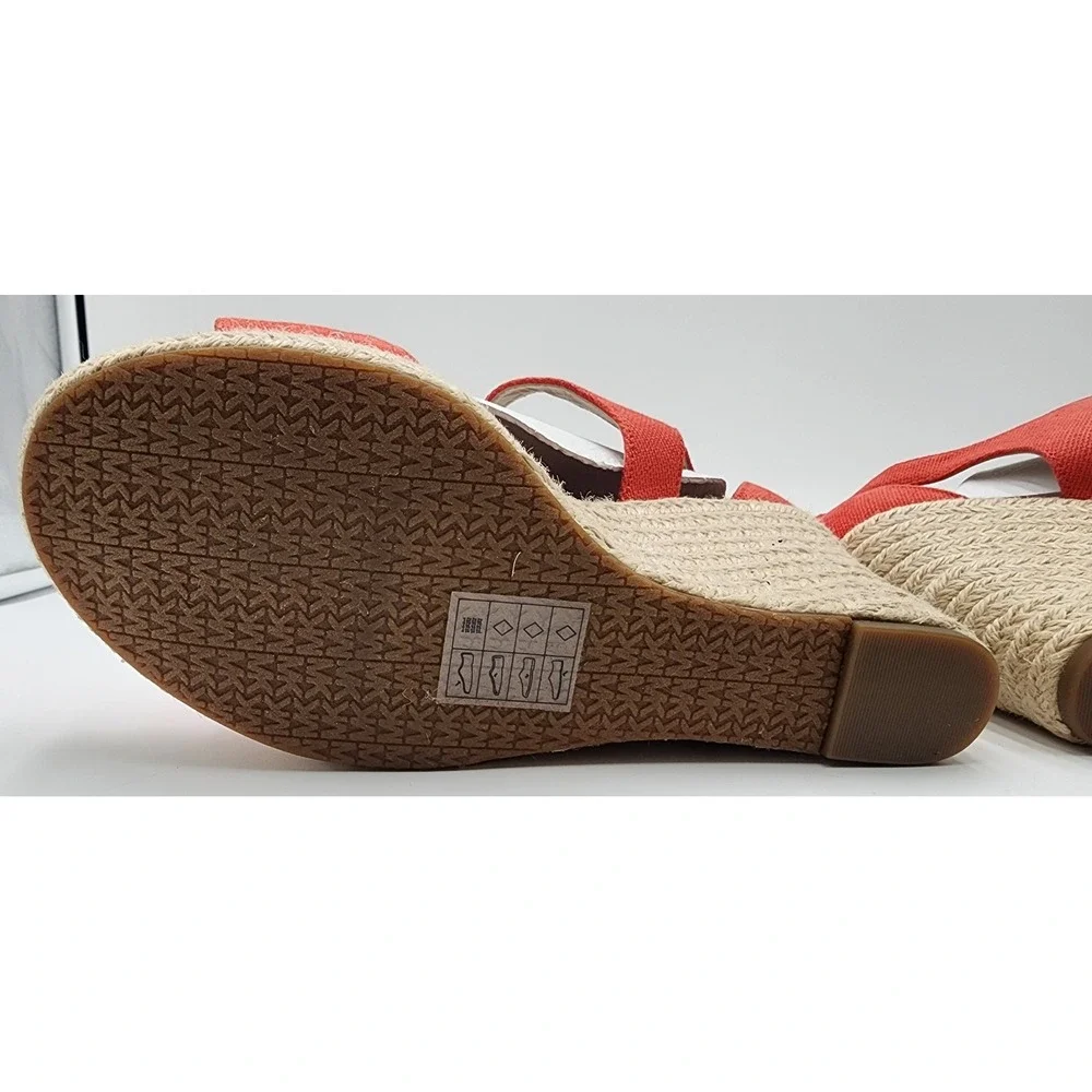 Michael Kors Damita Wedge Sandals Womens 9M Coral Orange Espadrille Zip NEW EXC